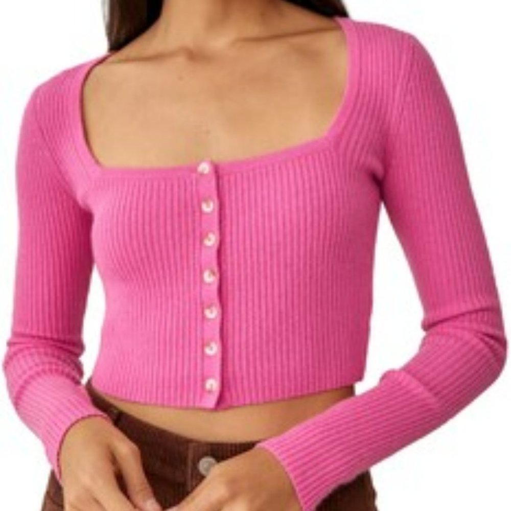 Reformation Hot Pink Cashmere Square Neck Cardigan